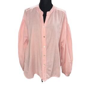 Renatta & Go Pale Pink Cotton Button Up Top Lightweight Casual Blouse Normcore